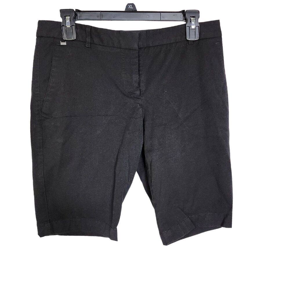 White House Black Market Women Bermuda Shorts Size 6 Black Mid Rise Stretch Logo